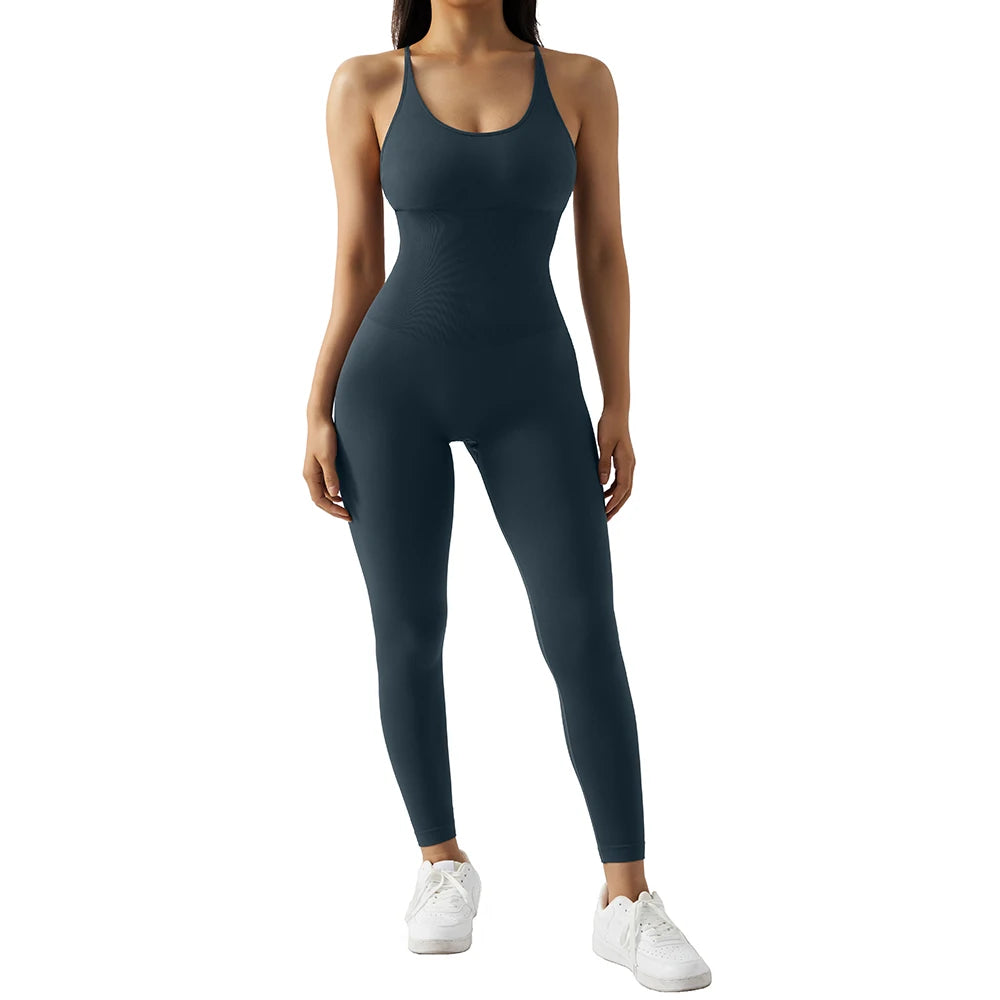 Yoga Fitness Overalls Jumpsuit Gym Stretch Leggings Jogging Anzug Top Push Up