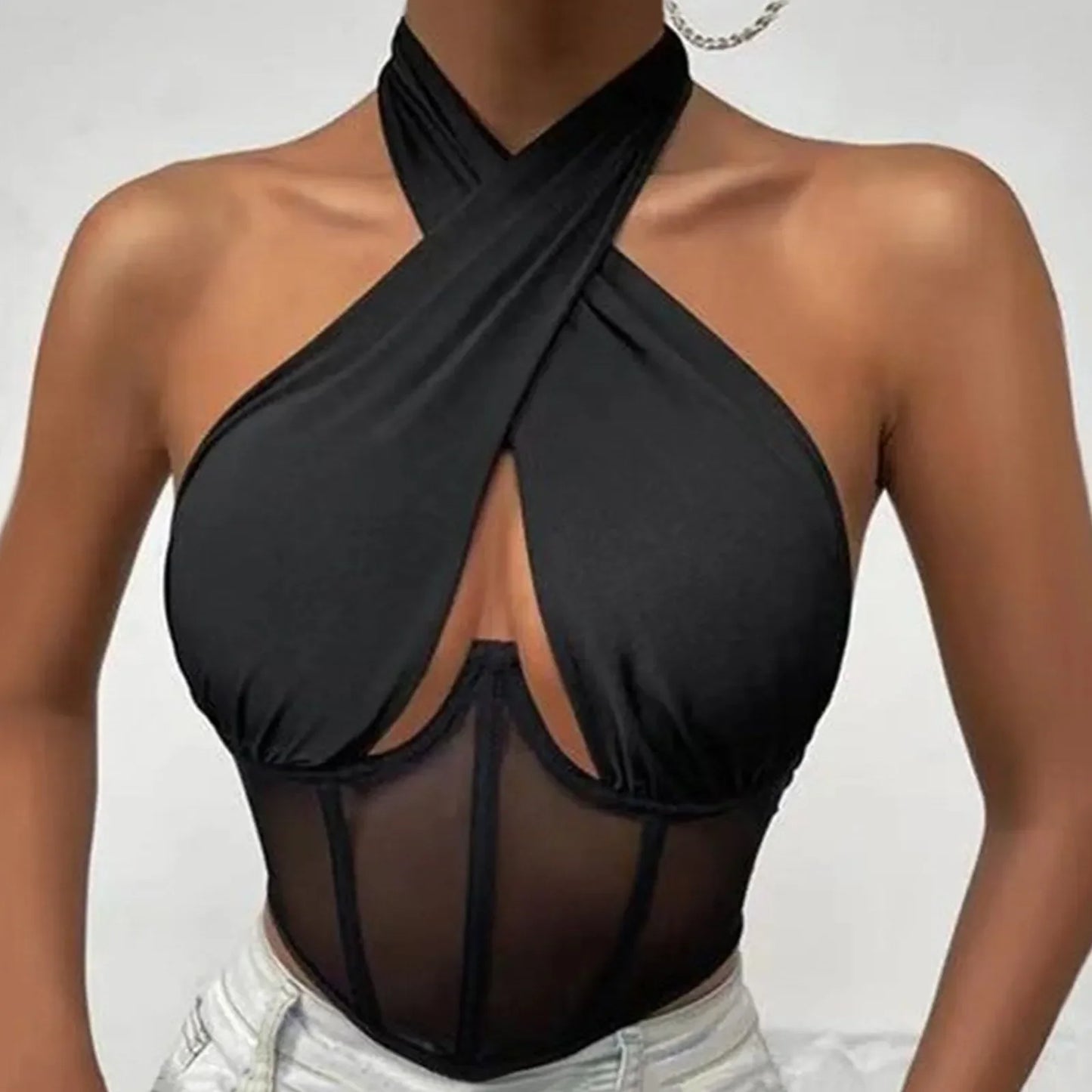 Damen Top Crossover Neckholder-Top Tank Top Shirt Trägertop Oberteil Blusen