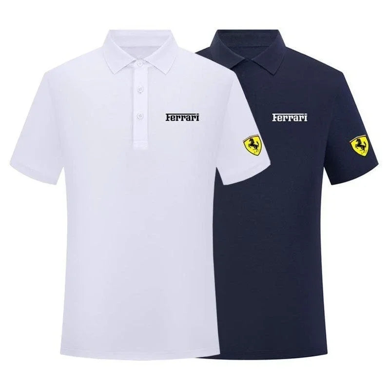 Sommer Motorrad F1 Ferrari Team Uniform Rot Herren Kurzarm Poloshirt Revers Sport T-Shirt Rennanzug