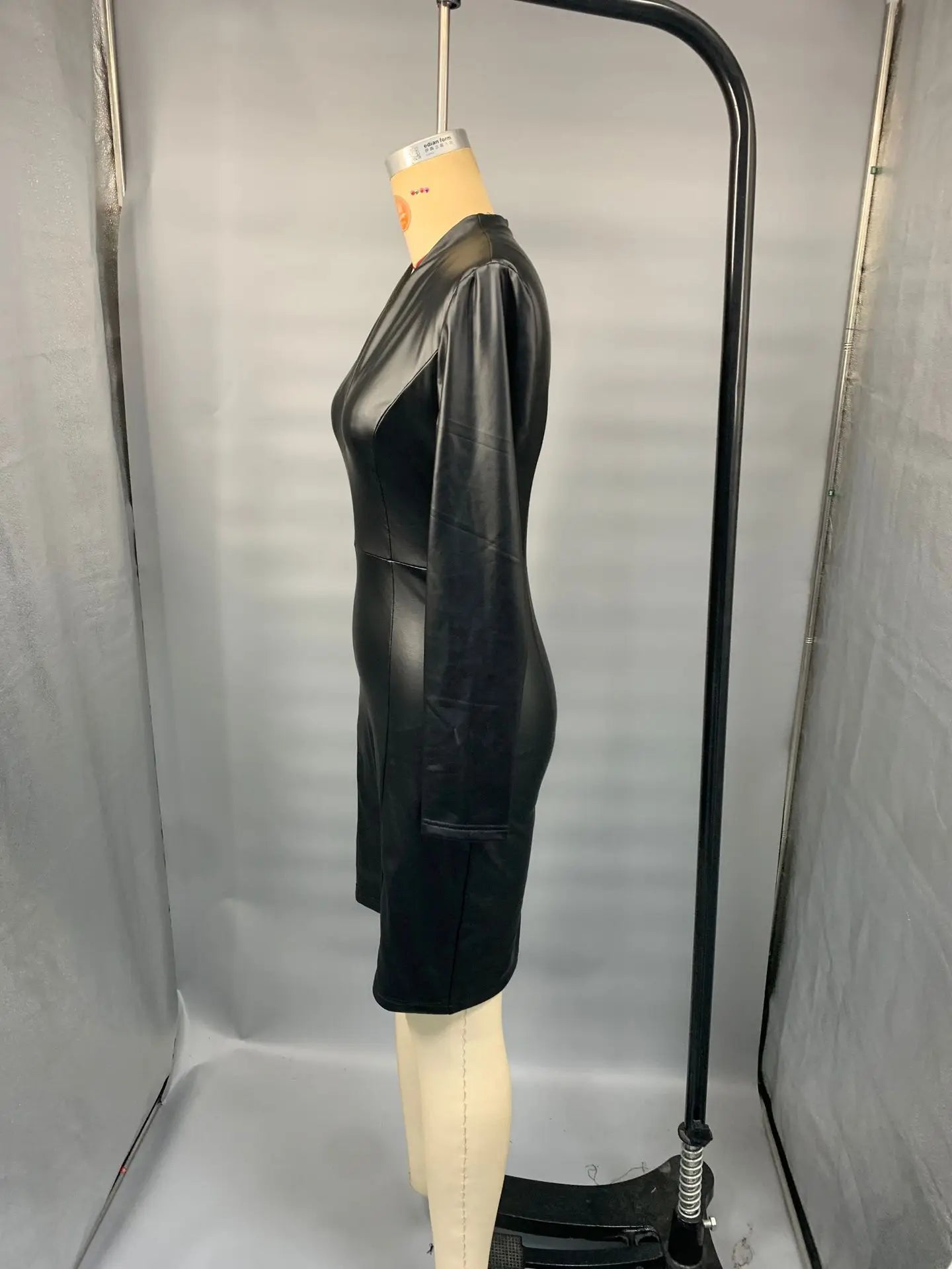 Damen Kleid PU Leder Partykleid Cocktail Abendkleid Sexy Clubwear Minikleid