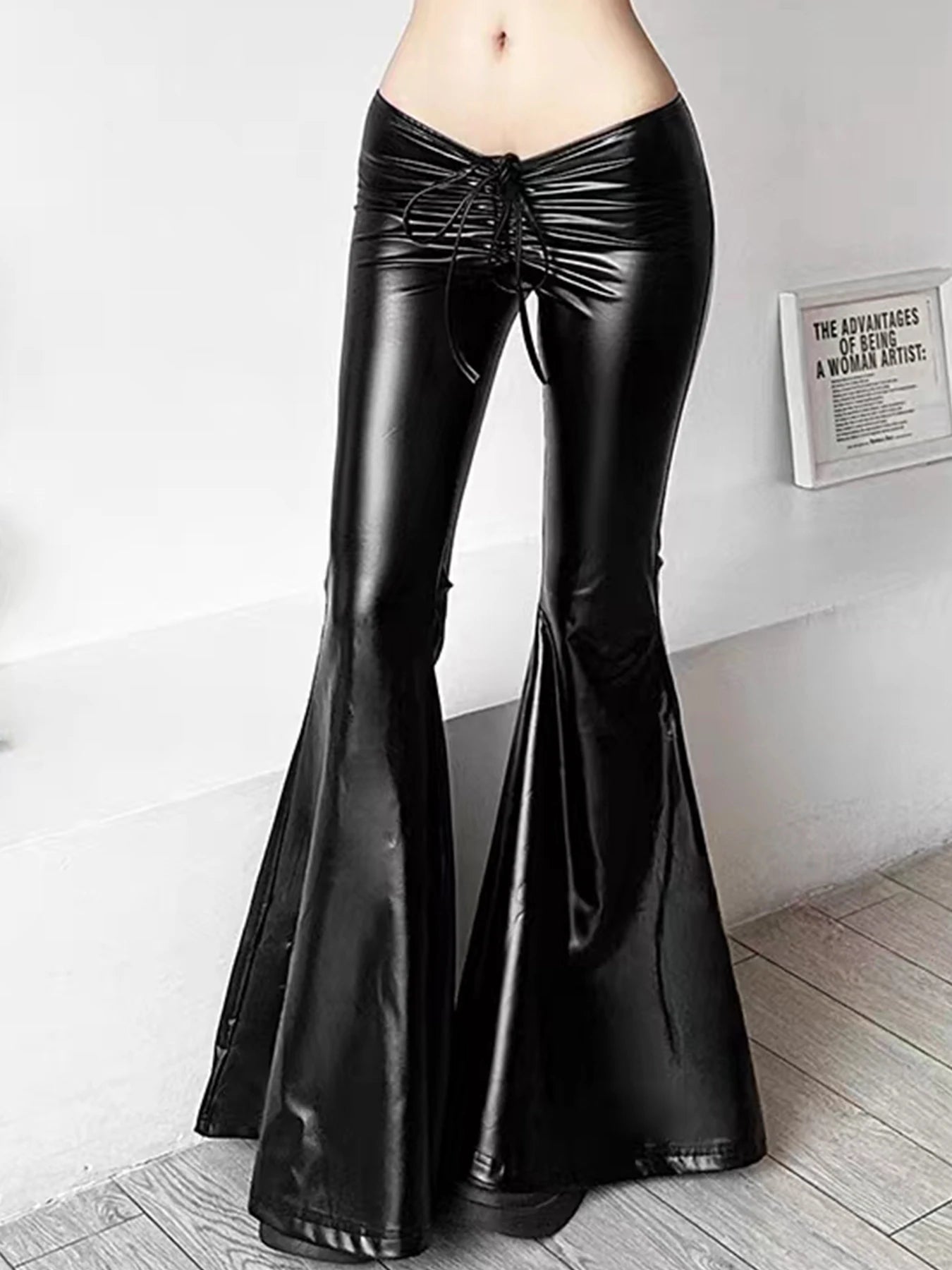 Sexy Damen Fashion Hose Gothic Punk glänzende PU Lederhose Schlaghose Latex