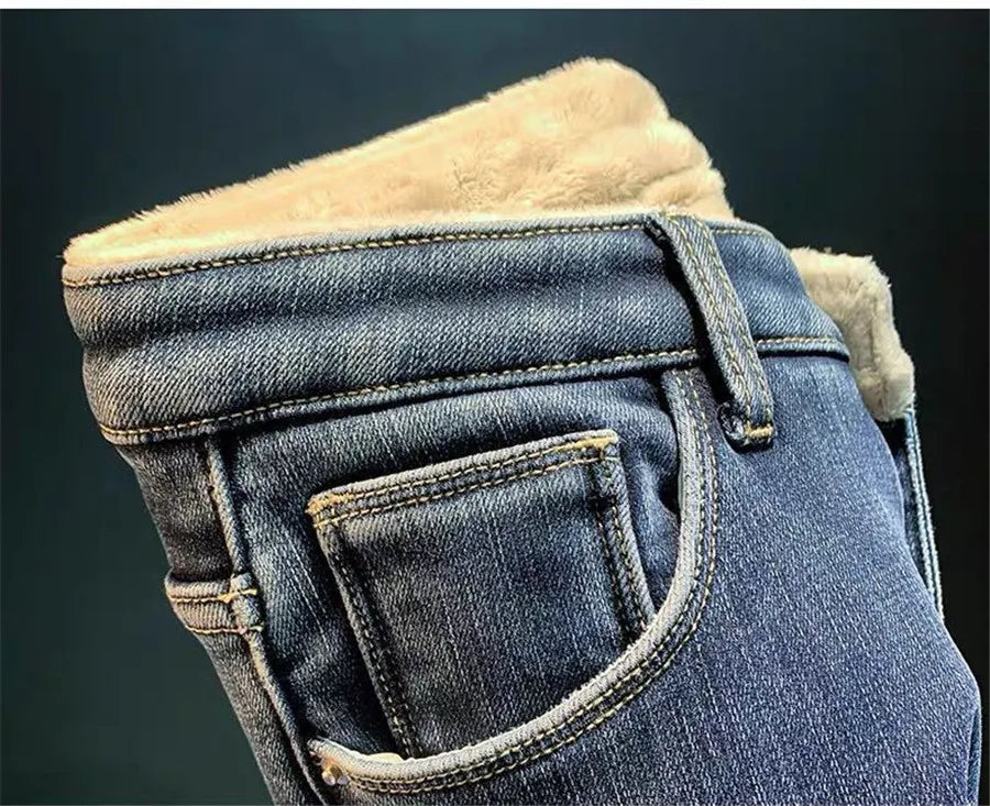 Damen Winter Warm Thermo Jeans Hose Innenfleece Stretch Hosen Leggins Denim