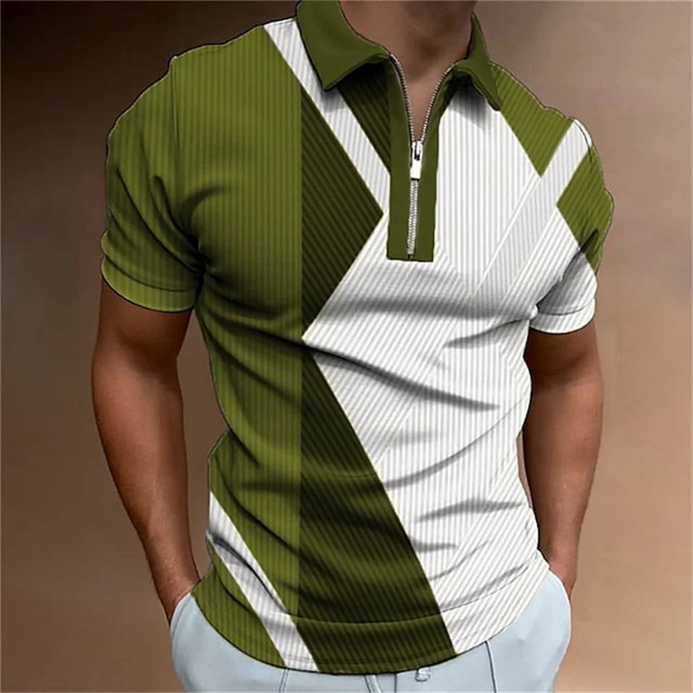 Herren Poloshirt POLO Shirt Zip Kontrast Kragen Kurzarm Slim Fit Hemd Polohemd