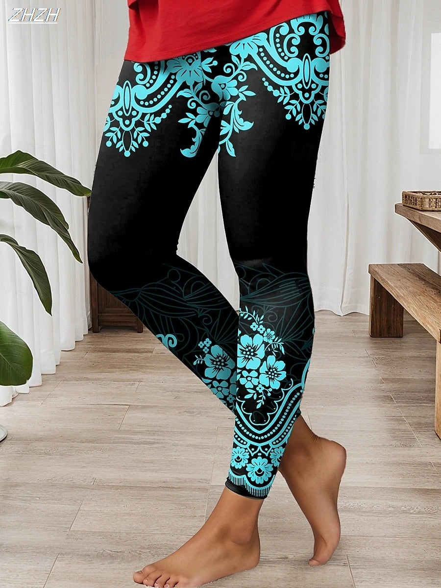 Damen-Leggings, Ethno-Stil, bedruckt, Outdoor-Hose, Polyester, Spandex, Stretch, elastische Taille, Kontrolle, Herbst, Winter, Streetwear