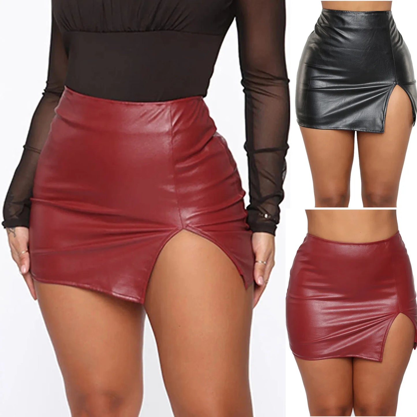 Sexy Damen Lederrock Minirock PU Mini Rock Bodycon Partyrock Clubwear