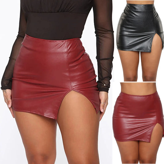 Sexy Damen Lederrock Minirock PU Mini Rock Bodycon Partyrock Clubwear