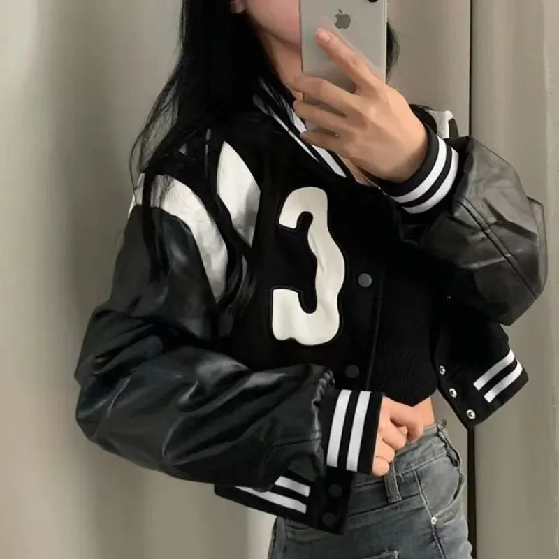 Damen College Baseball Retro Bomber Jacke Sweatjacke Collegejacke Streetwear