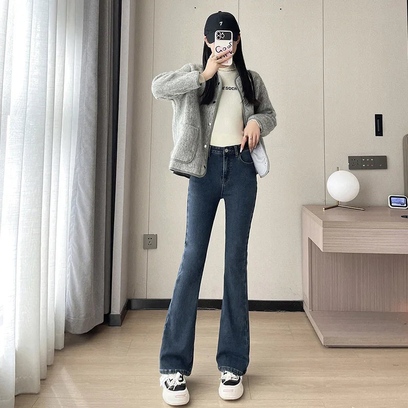 Damen Winter Warm Thermo Jeans Hose Innenfleece Stretch Hosen Leggins Denim