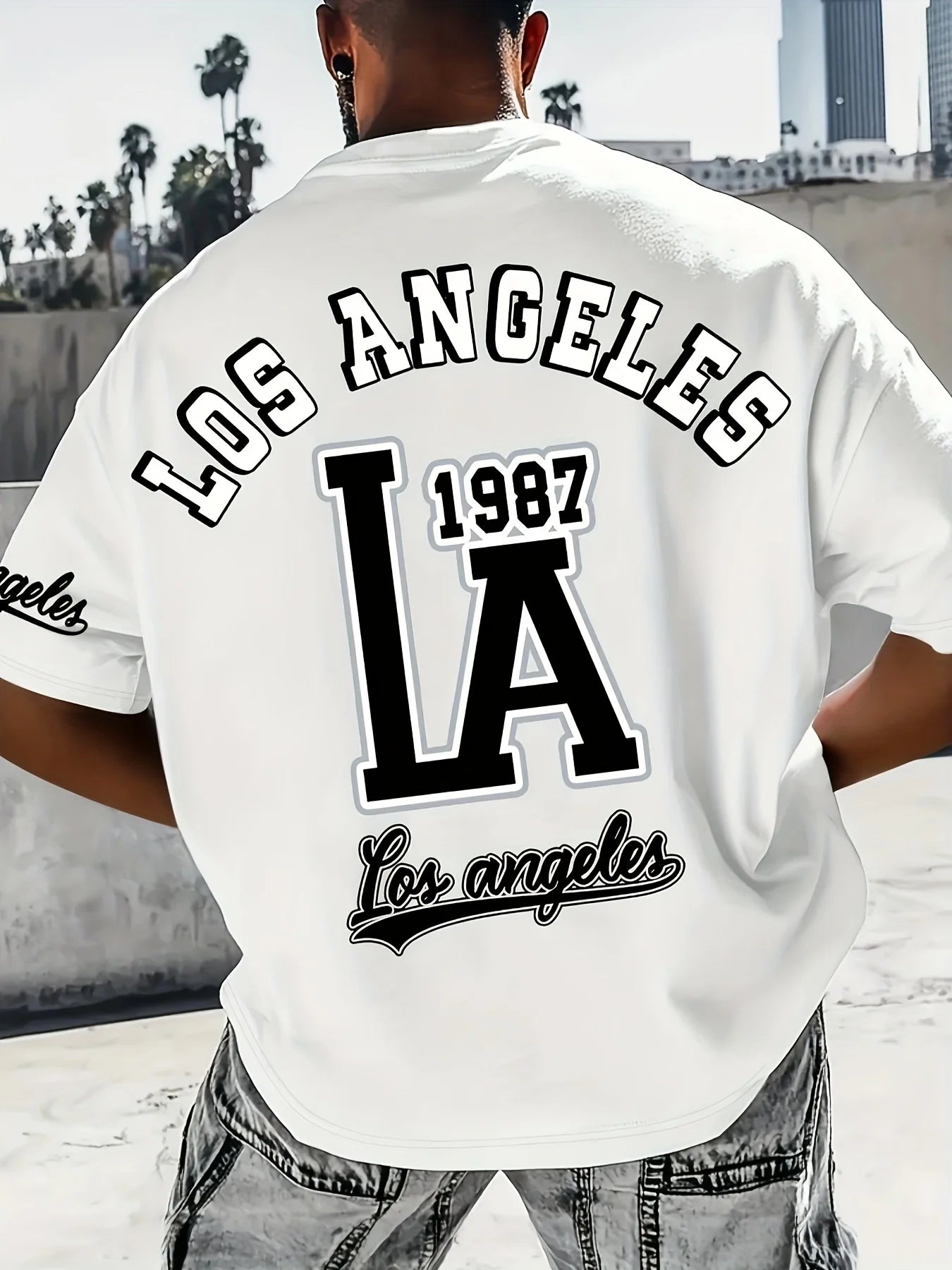 Herren T-Shirt Los Angeles Shirt Rundhals Streetwear Tank Top Hemd Polohemd