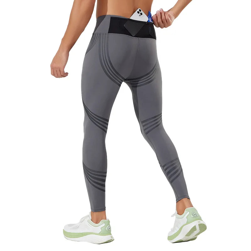 (S-2XL) Herren-Lauf-Kompressionsstrumpfhose, hochelastisch, schnell trocknend, Trainingshose mit Netztasche auf der Rückseite, Fitnessstudio, Training, enge Sporthose