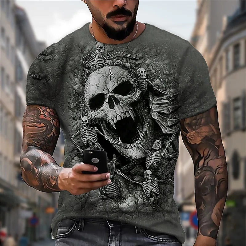 Fashion Herren Horror Skull 3D T-Shirt Rundhals Unisex Sommer Streetwear