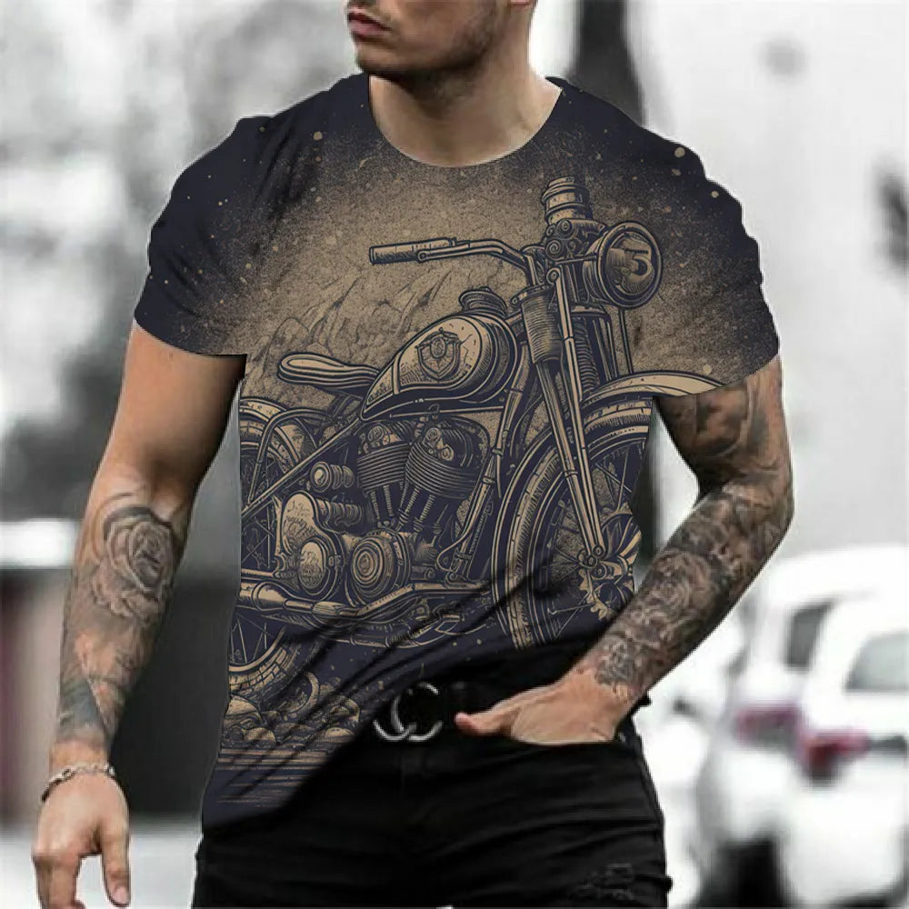 Herren Fashion Vintage 3D T-Shirt Rundhals Unisex Sommer Streetwear Motorsport