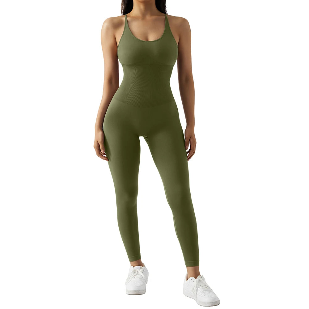 Yoga Fitness Overalls Jumpsuit Gym Stretch Leggings Jogging Anzug Top Push Up