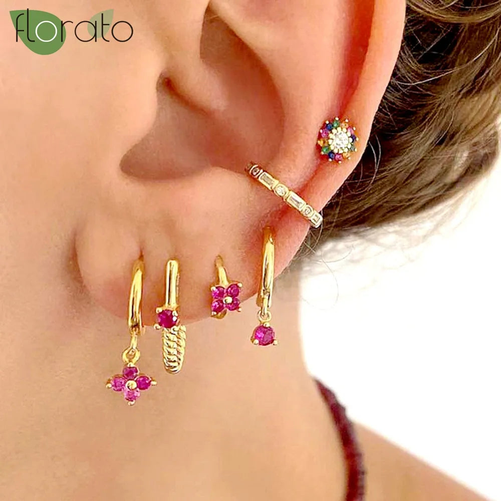 1 Paar Creolen aus 925 sterling Silber Gold Ohrringe Zirkonia Ohrstecker