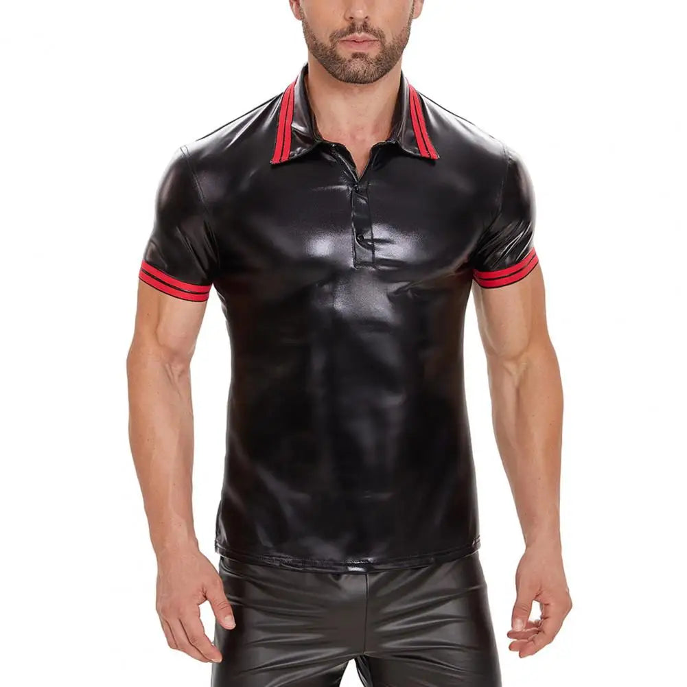 Fetisch Fashion Männer Sexy Shirts Hemd Lack Leder Bodysuits Herren Body Club