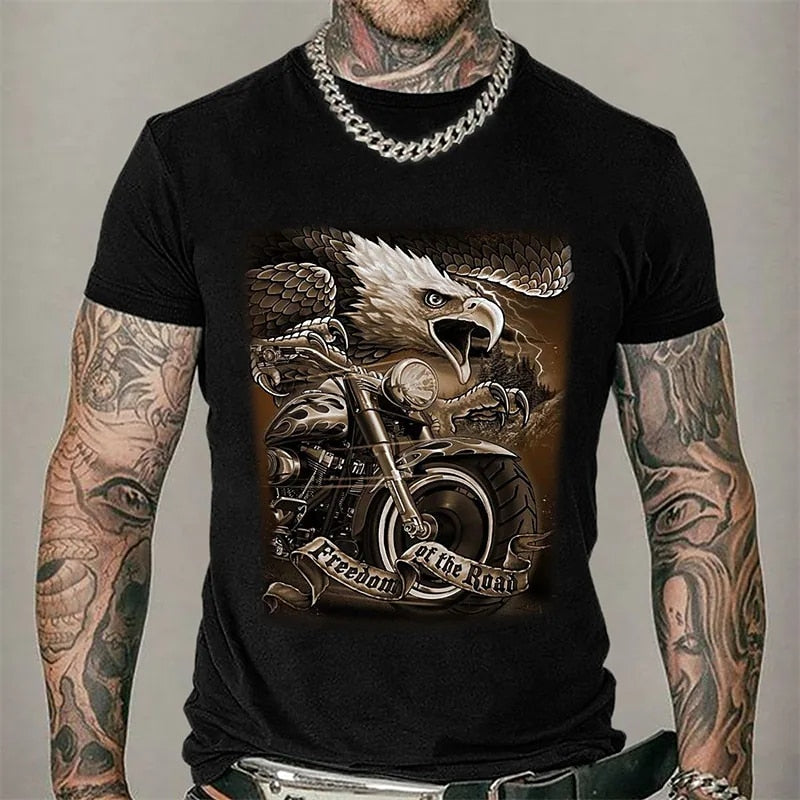 Herren Fashion Vintage Biker 3D T-Shirt Rundhals Unisex Sommer Streetwear