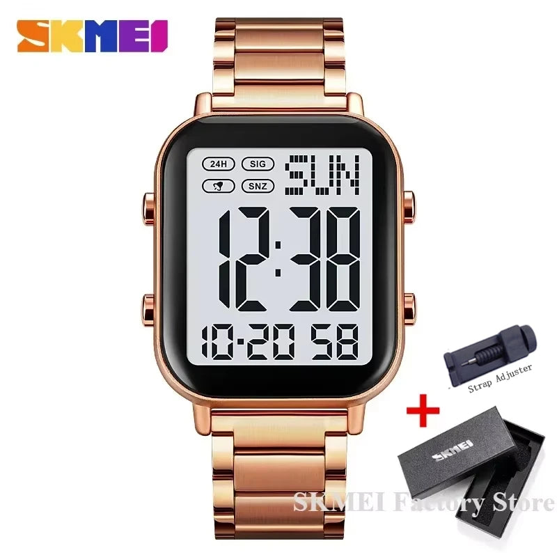 Herren Armbanduhr Digital Uhr Silber Edelstahl Quarzuhr Luxus Chronograph