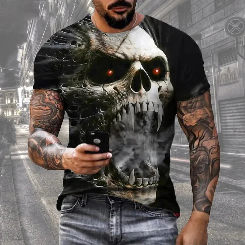 T-Shirt Uomo Manica Corta Horror Heavy Metal Maglietta Camicia Maglia Teschio