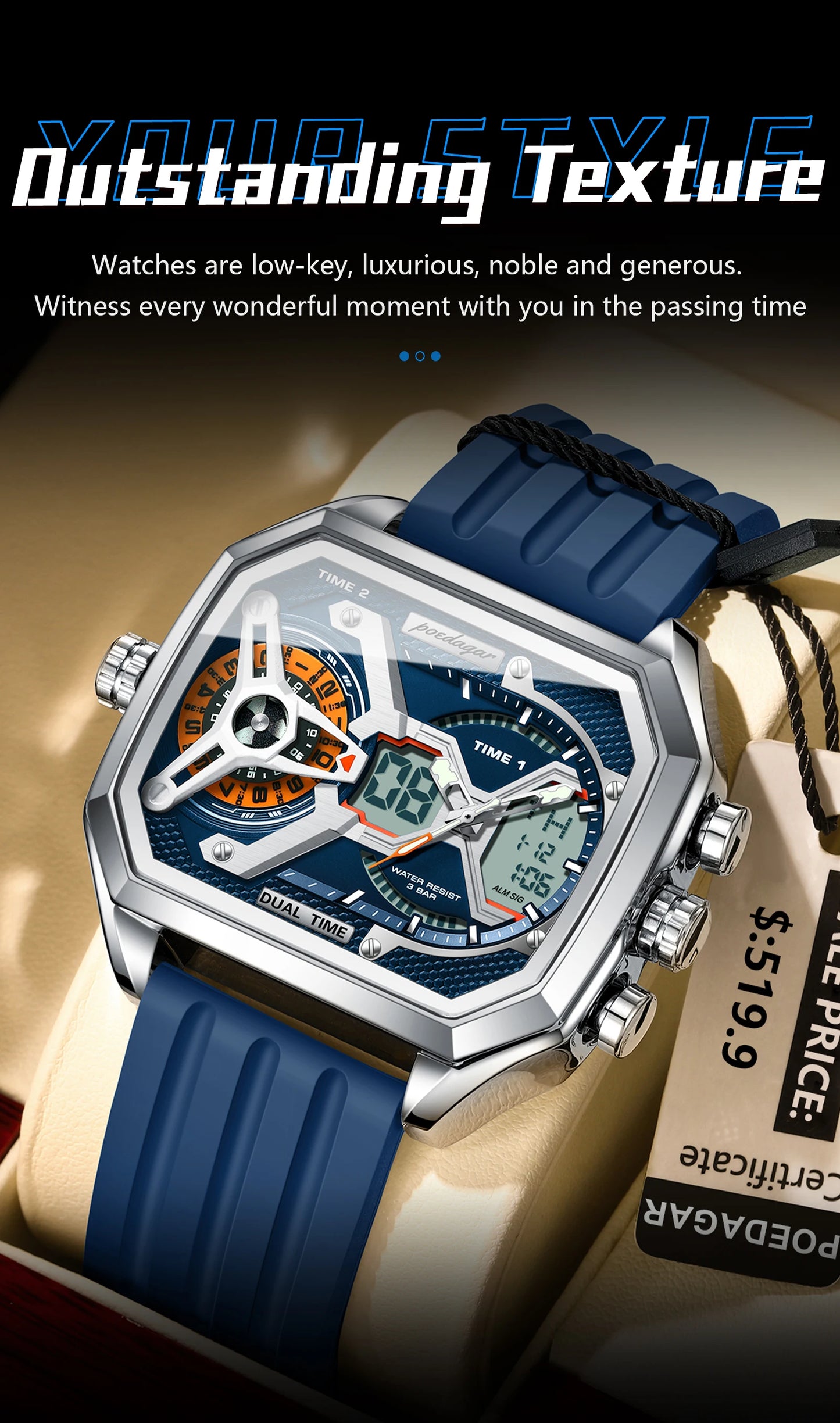 Orologio Uomo Quarzo Acciaio Inossidabile Orologio digitale Cronografo sportivo