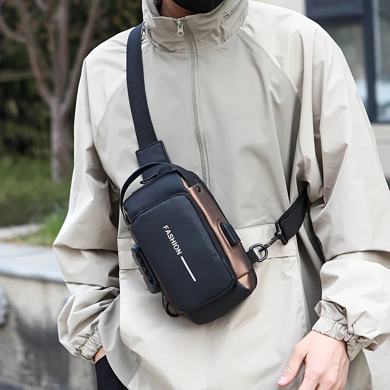 Zaino Monospalla Borsa Da Petto Marsupio Per Uomo Borsello Moto con Porta USB