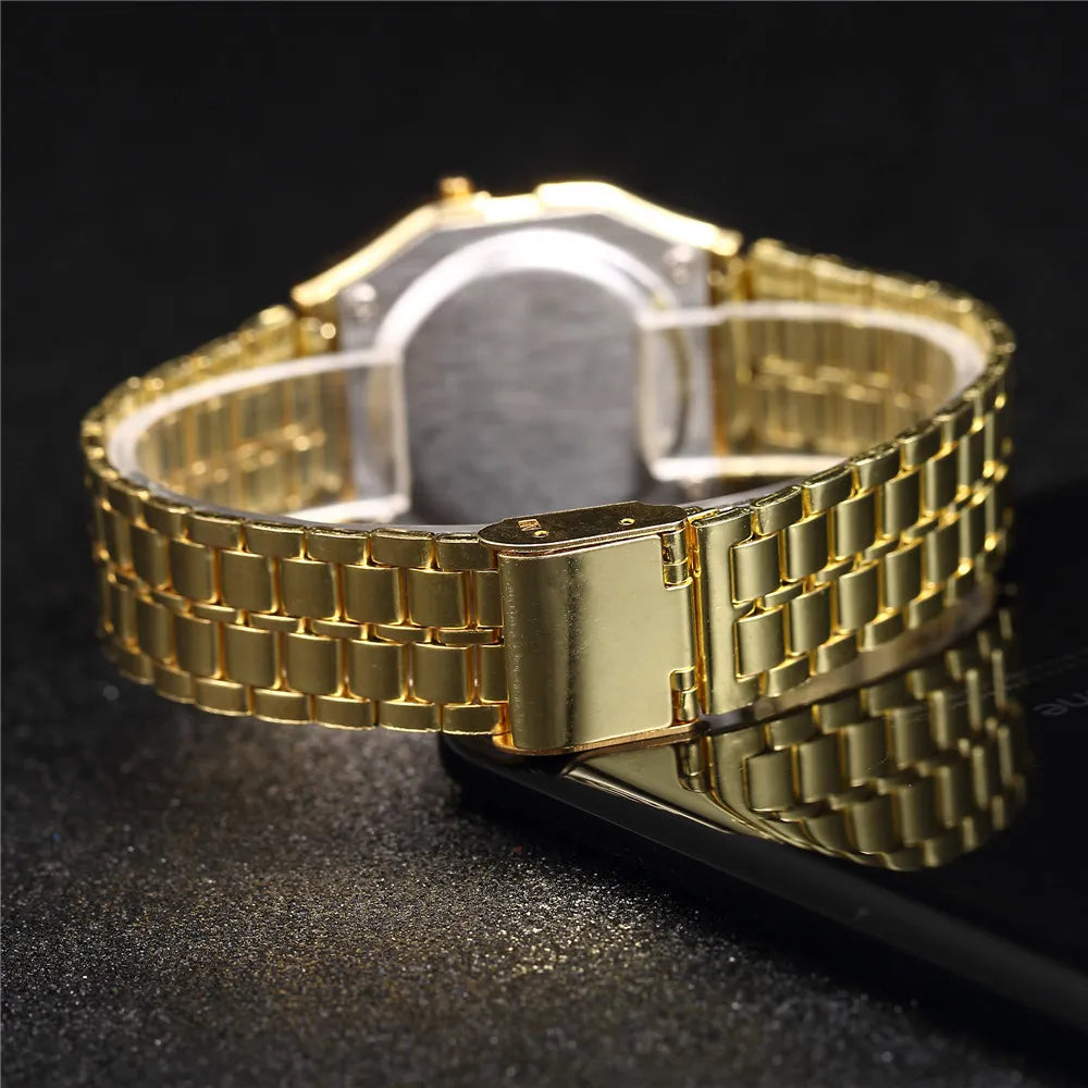 Herren Armbanduhr Digital Uhr Schwarz Edelstahl Quarzuhr Luxus Chronograph