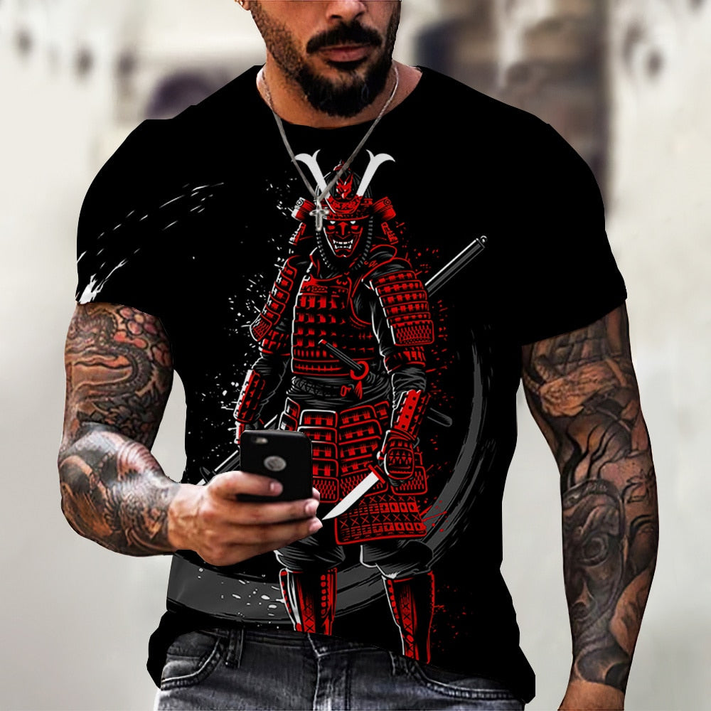 Herren Japan Samurai 3D T-Shirt Rundhals Unisex Sommer Streetwear