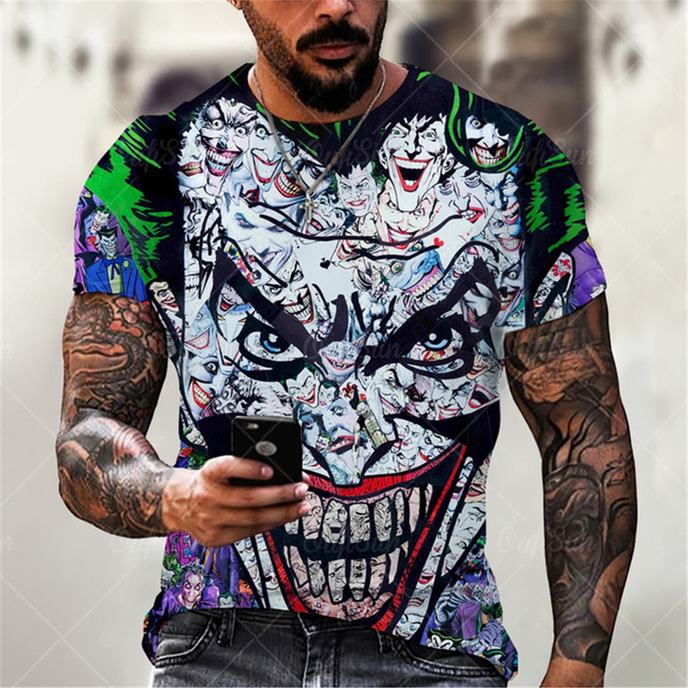 Herren Fashion Vintage  Joker 3D T-Shirt Rundhals Unisex Sommer Streetwear