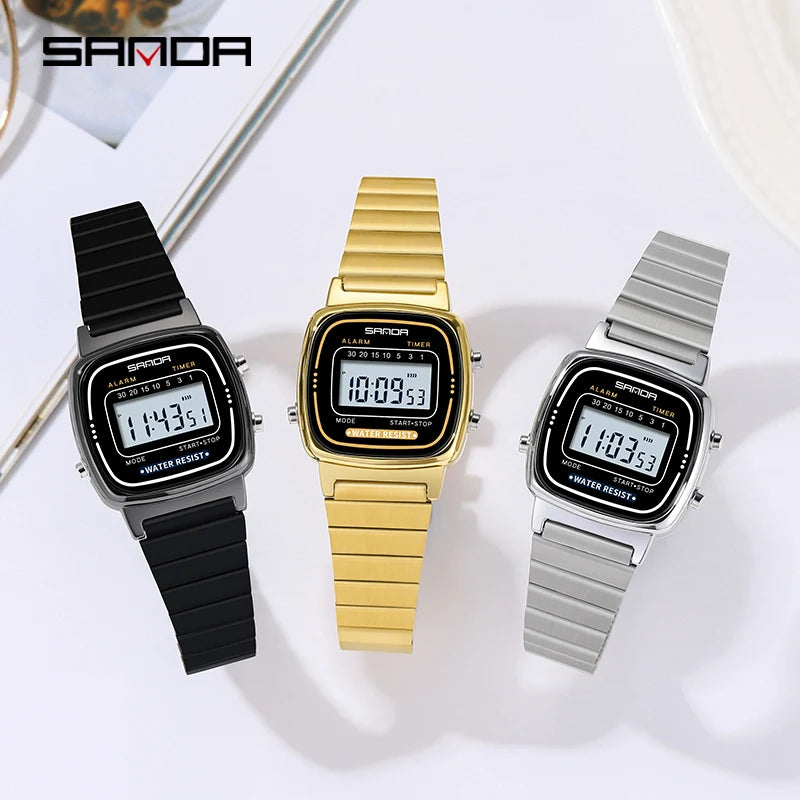 Damen Armbanduhr Armband Retro Digital Uhr Luxus Quarz Gold Quarzuhr LED-Anzeige