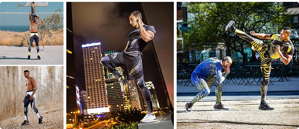 Pantaloni a Compressione da Uomo Leggings Calcio Corsa Palestra Leggins Calza