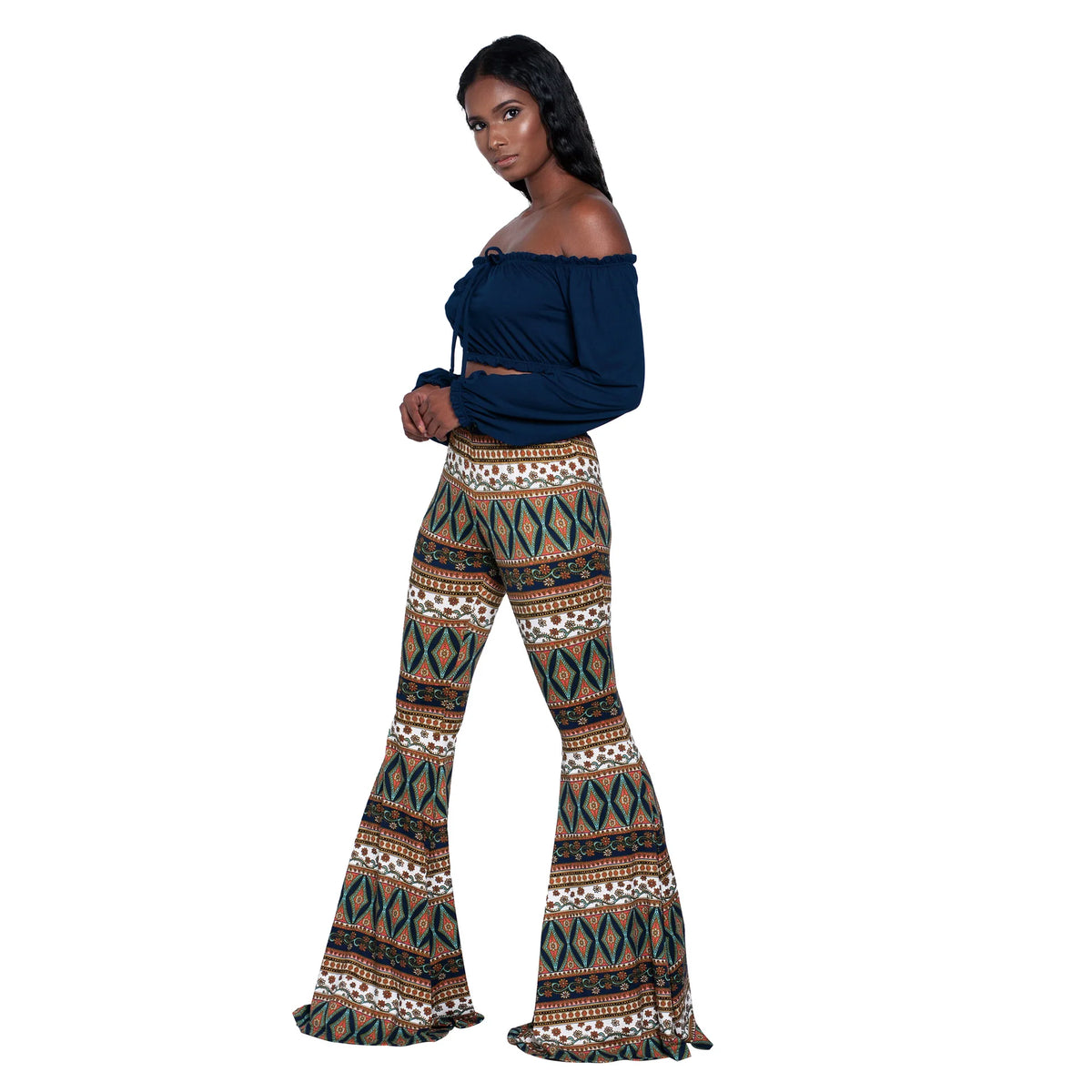 Damen Yoga Hose Bootcut Hüftjeans Schlaghose Flared Leggins Flower Power Retro