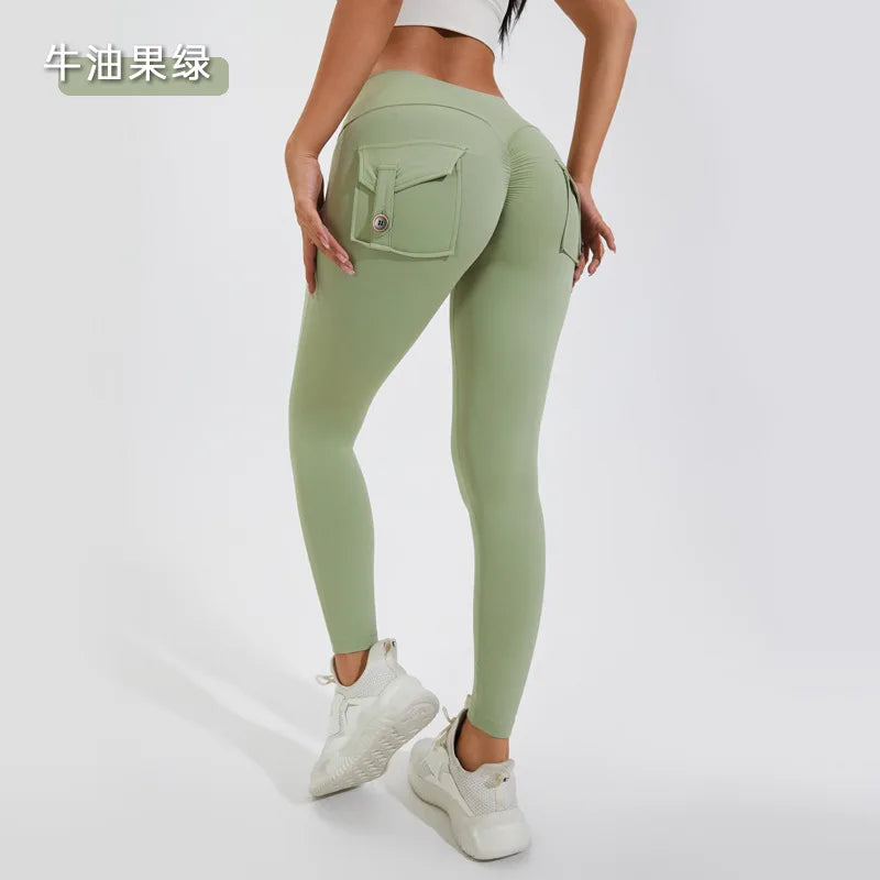 Damen Leggings Push Up Stretch Leggins Yoga Fitness Hose m Tasche Sexy Gym Wear