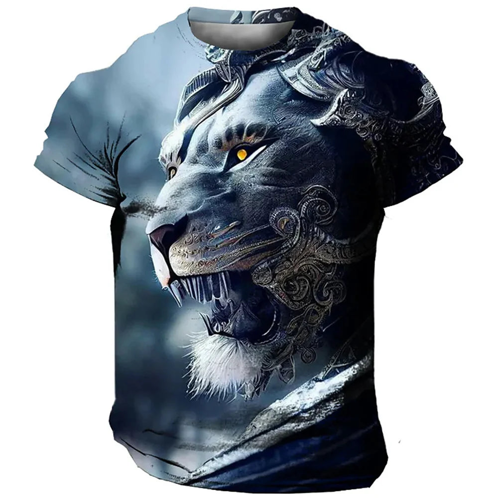Herren T-Shirt Löwen 3D Shirt Rundhals Streetwear Lions Tank Top Polo Hemd