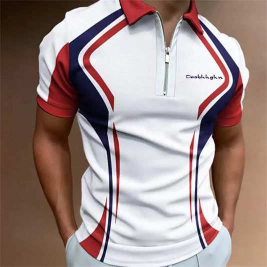 Herren Poloshirt POLO Shirt Zip Kontrast Kragen Kurzarm Slim Fit Hemd Polohemd