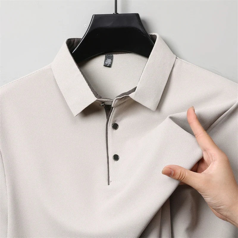 Neues Herren-Poloshirt, Business-Casual, langärmelig, einfarbig, modisch, warm, bequem, vielseitiges Oberteil für vier Jahreszeiten