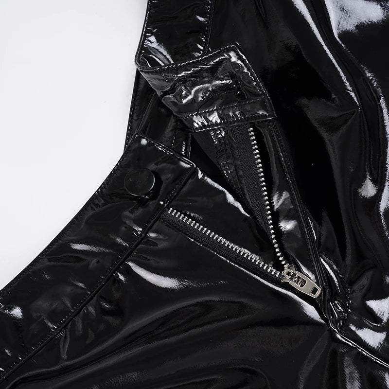 Sexy Damen Fashion Hose Gothic Punk glänzende PU Lederhose Schlaghose Latex