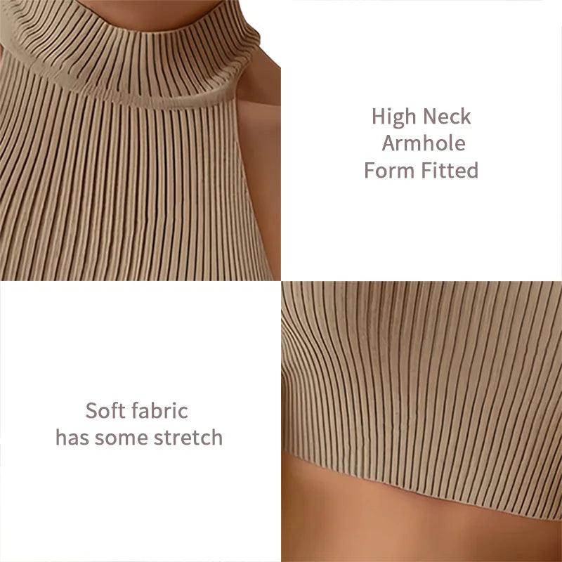 Gestrickte ärmellose Neckholder-Top Damen Tank Top Shirt Trägertop Oberteil