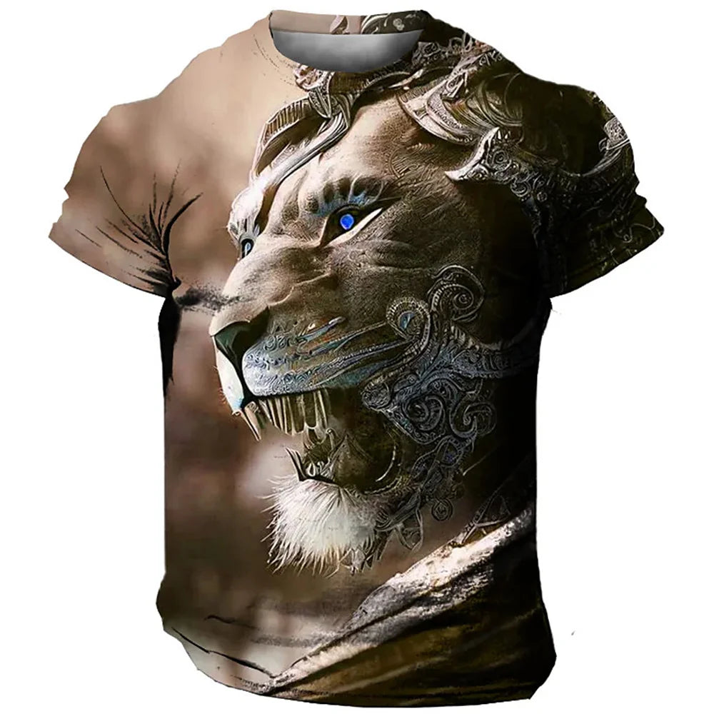 Herren T-Shirt Löwen 3D Shirt Rundhals Streetwear Lions Tank Top Polo Hemd