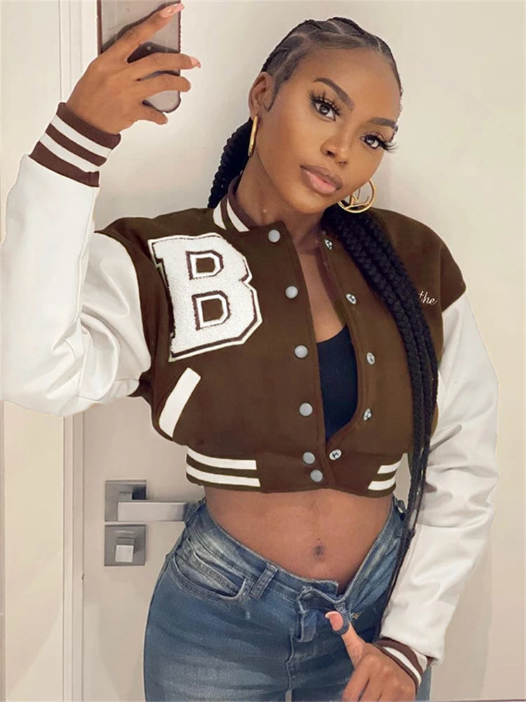 Damen College Baseball Retro Bomber Jacke Unisex Sweatjacke Collegejacke