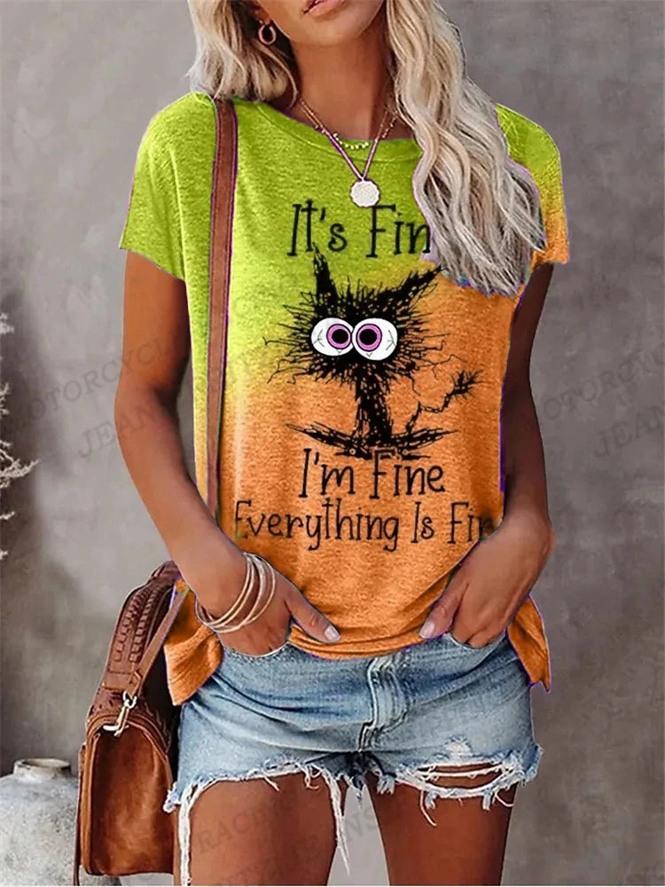 Damen Sommer Top 3D Cartoon T-Shirt Rundhals Streetwear lockeres Damentop Bluse