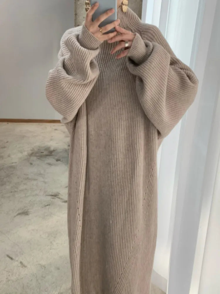 Damen Wollkleid Winterkleid Strickkleid Longpullover Pullover Long Sleeve