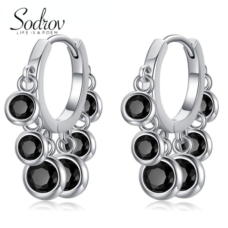 1 Paar Creolen aus 925 sterling Silber Schwarz Ohrringe Zirkonia Ohrstecker