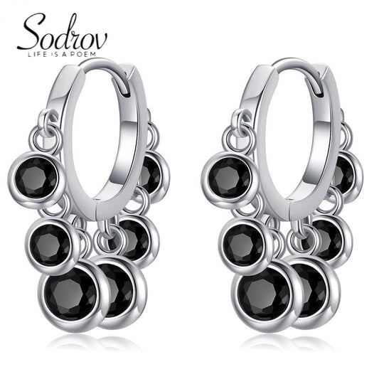 1 Paar Creolen aus 925 sterling Silber Schwarz Ohrringe Zirkonia Ohrstecker