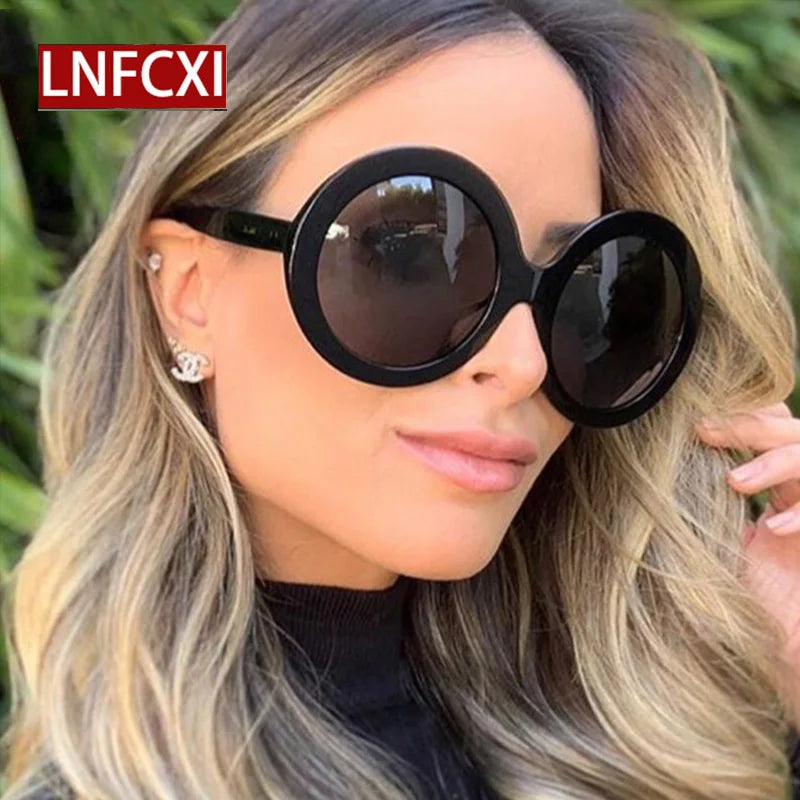 JNPCXI Übergroße Runde Sonnenbrille Frauen Männer Luxus Marke Großen Rahmen Sonnenbrille Brille Große Shades Unisex Reiten Brillen