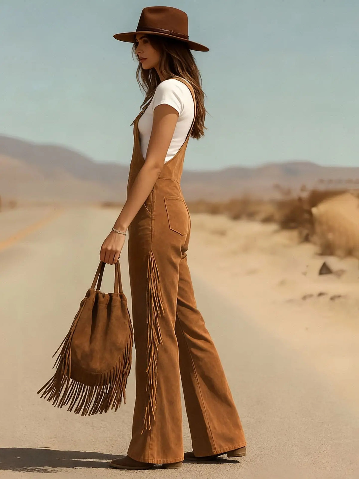 Damen Fashion Hose Latzhose Schlaghose Retro Western Flare Trägerhose Overall