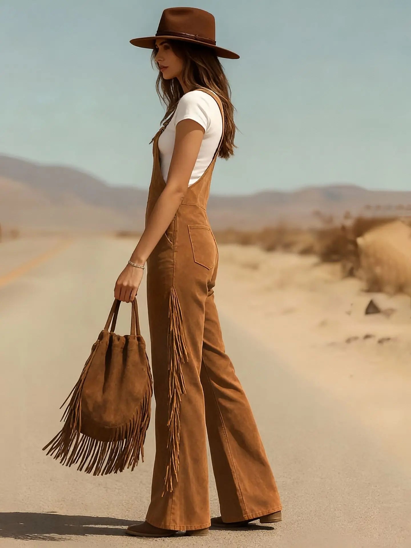 Damen Fashion Hose Latzhose Schlaghose Retro Western Flare Trägerhose Overall