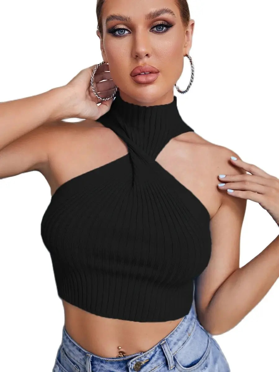 Damen Top Crossover Neckholder-Top Tank Top Shirt Trägertop Oberteil Blusen