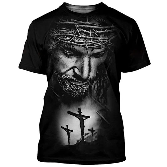 Herren Jesus Christus Kreuz 3D T-Shirt Rundhals Unisex Sommer Streetwear