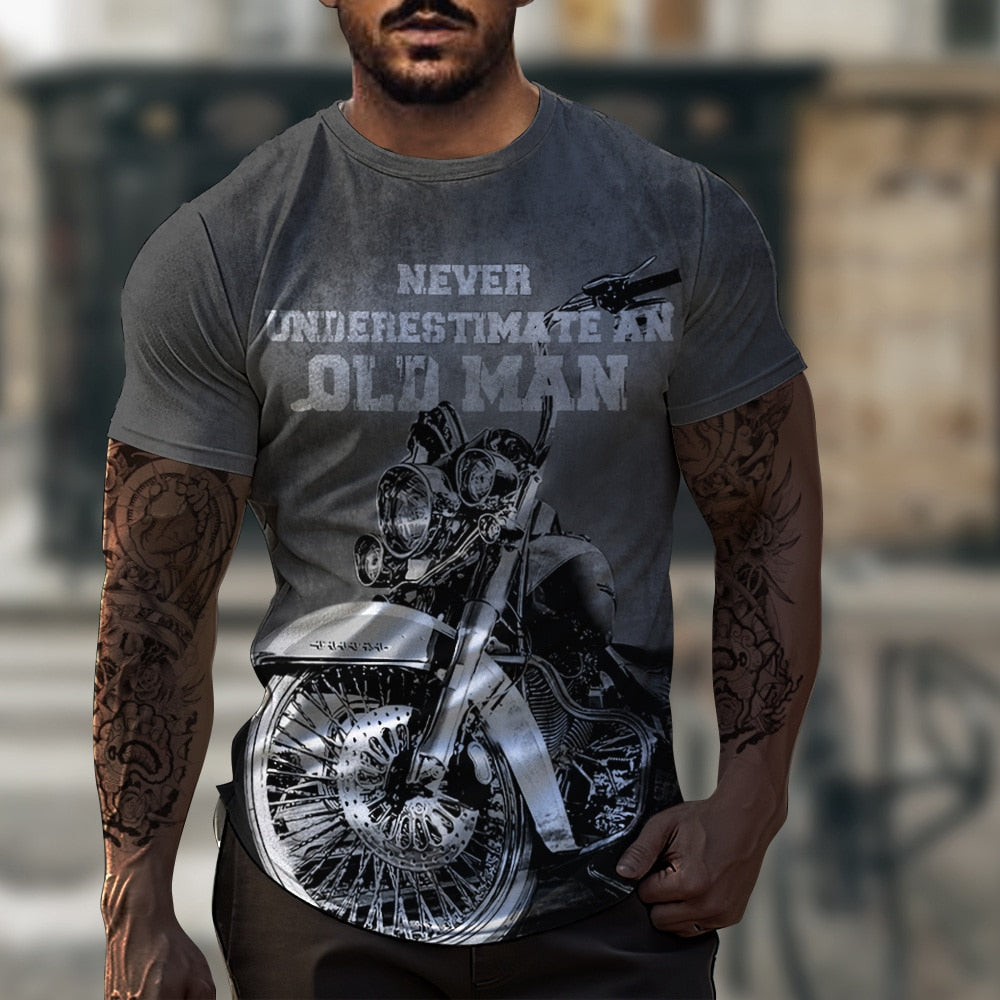 Herren Fashion Vintage Biker 3D T-Shirt Rundhals Unisex Sommer Streetwear