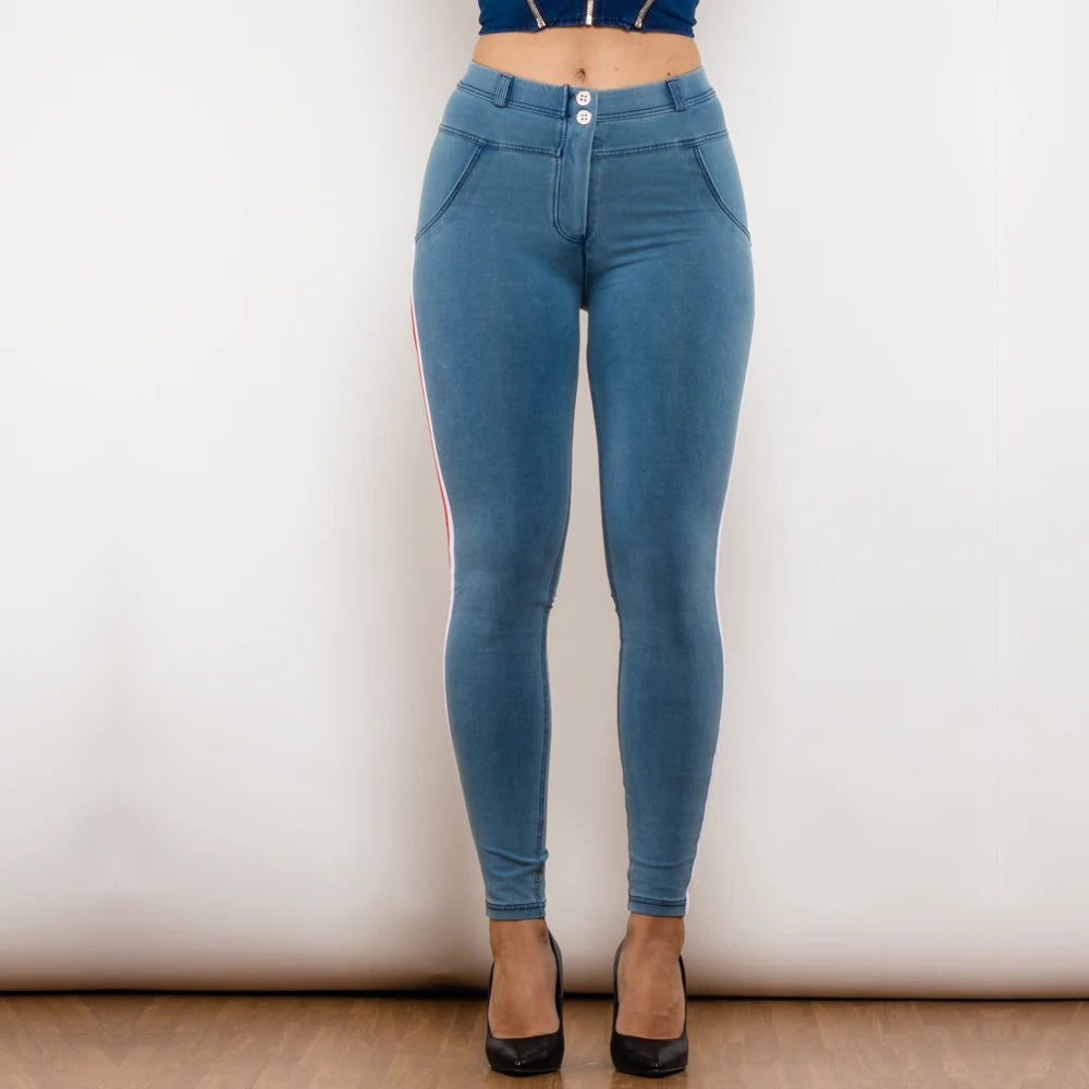 Damen Leggins Denim Look Leggings Sexy Push Up Jeans Hose Jeanshose Stretchhose