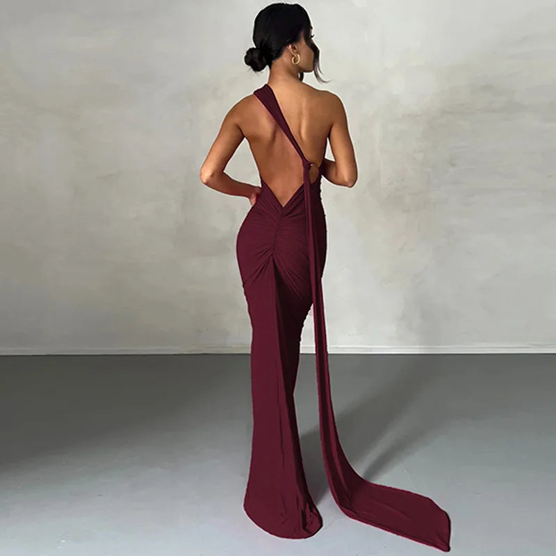 Frauen Kleid rückenfreies Partykleid Langeskleid Maxikleid Träger Abendkleid